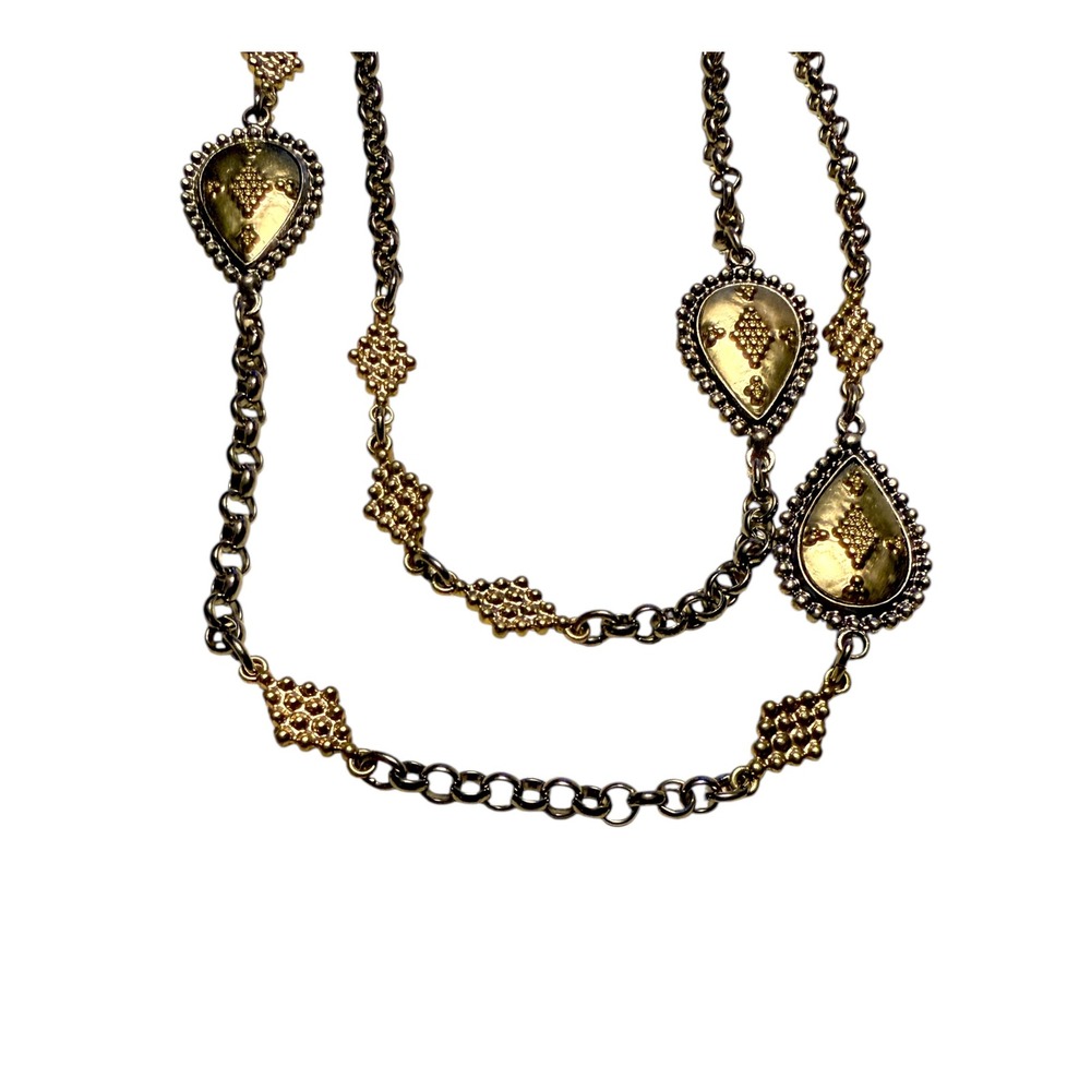 Chico’sCatina Single Long Necklace Mixed‎ Metal Gold Silver Teardrop Beaded NWT